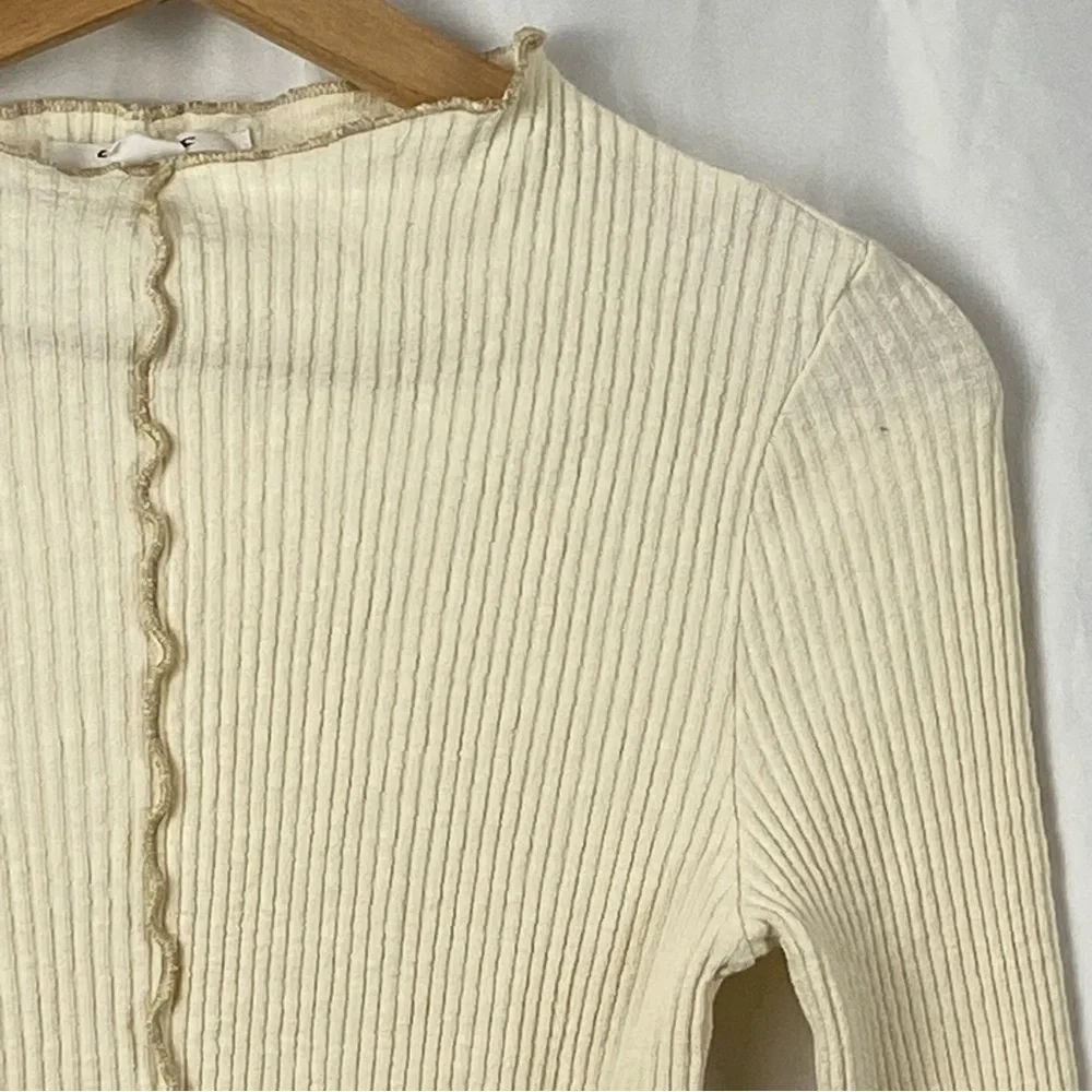 O’Neill Cream Ribbed Y2K Long Sleeve Cropped Top Size Small - Picture 5 of 16